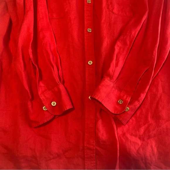 Lauren Ralph Lauren 2X Red 100% Linen Button Up Long Sleeve Shirt Black Label - Picture 9 of 14